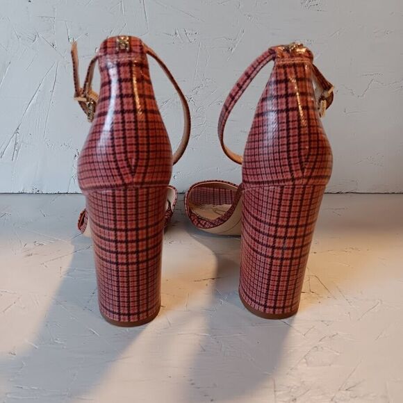 SAM EDELMAN Women's 7 Strappy YARO 4" Heels Strap Pink PLAID - Picture 4 of 8